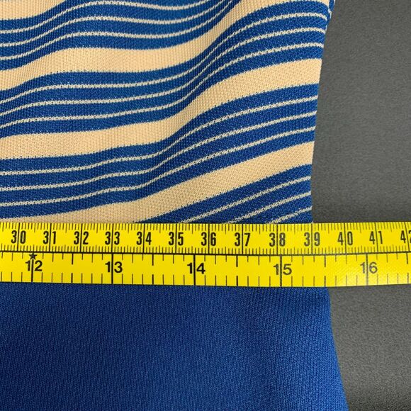 VTG 70's Womens 2 PC Sleevelss Dress A-Line Striped Bodice Solid Skirt Jacket - Picture 10 of 15